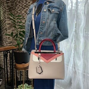 Fendi 2Jours Monster Petite Tote Colorblock Leather Top Handle Bag w Dustbag COA